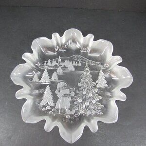 Holiday Christmas Story Etched Glass Candy Dish Clear and Frosted 1.5"x9.75"